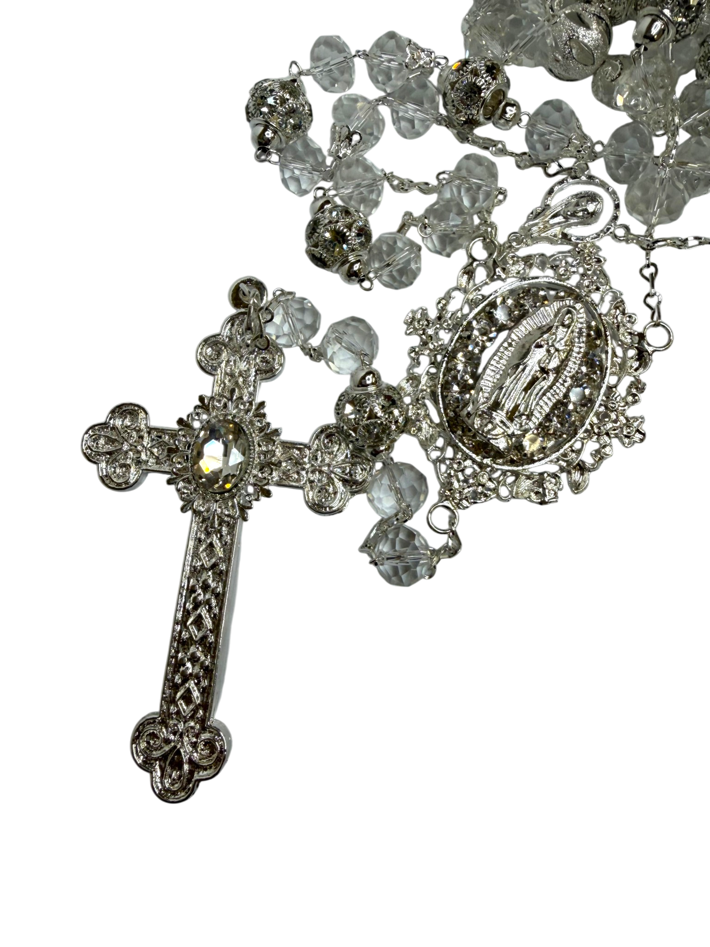 Elegant Silver Wedding Lazo with Virgin Mary