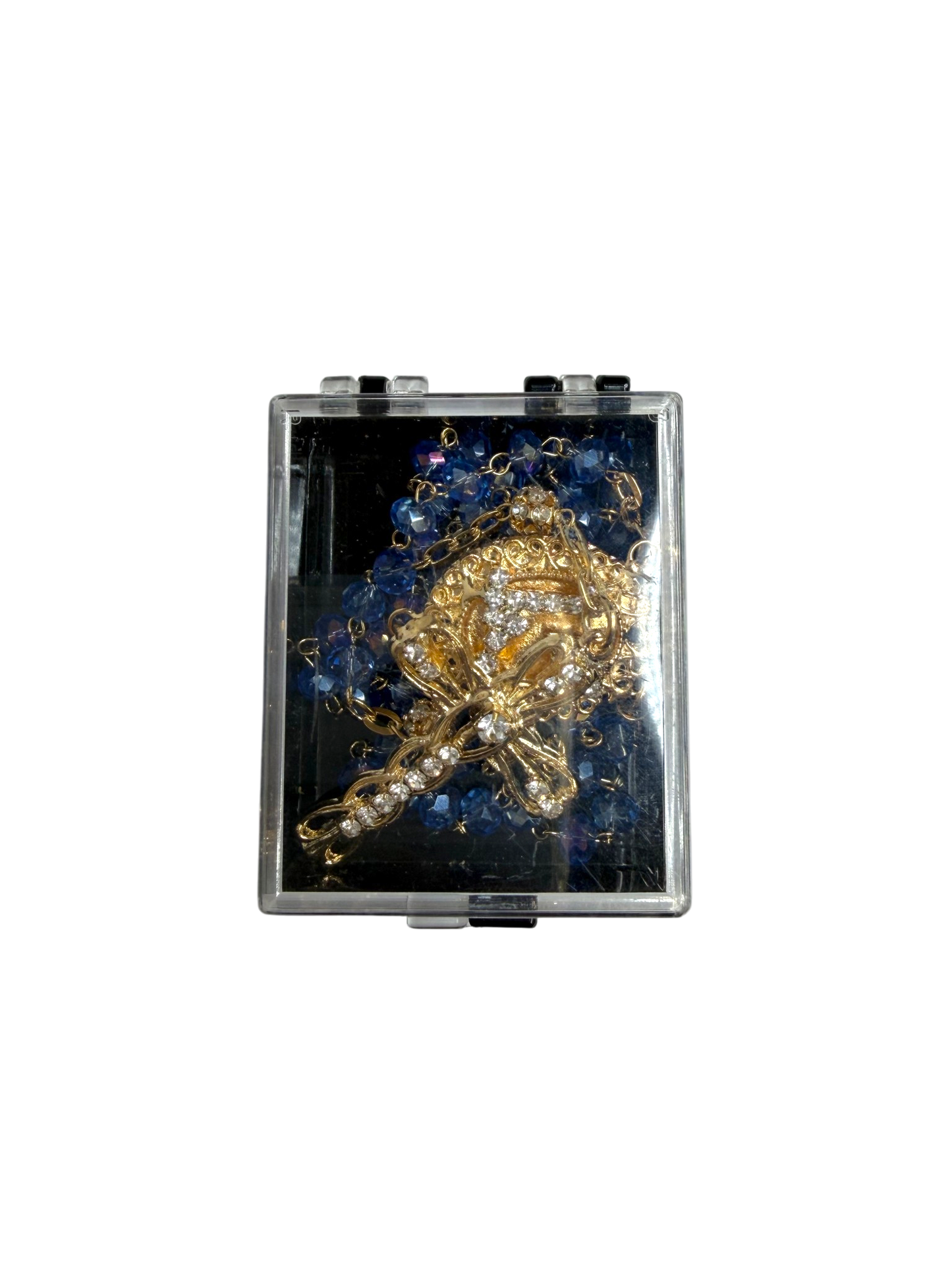 Blue Crystal Quinceañera Rosary with Gold Cross