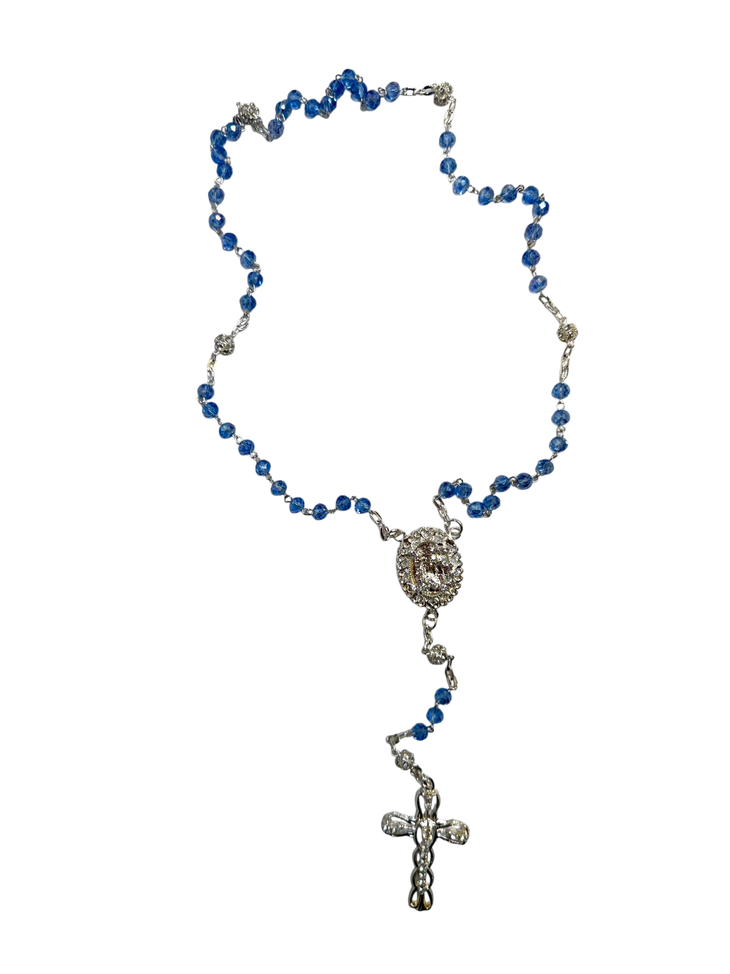 Royal Blue Crystal Quinceañera Rosary with Silver Cross