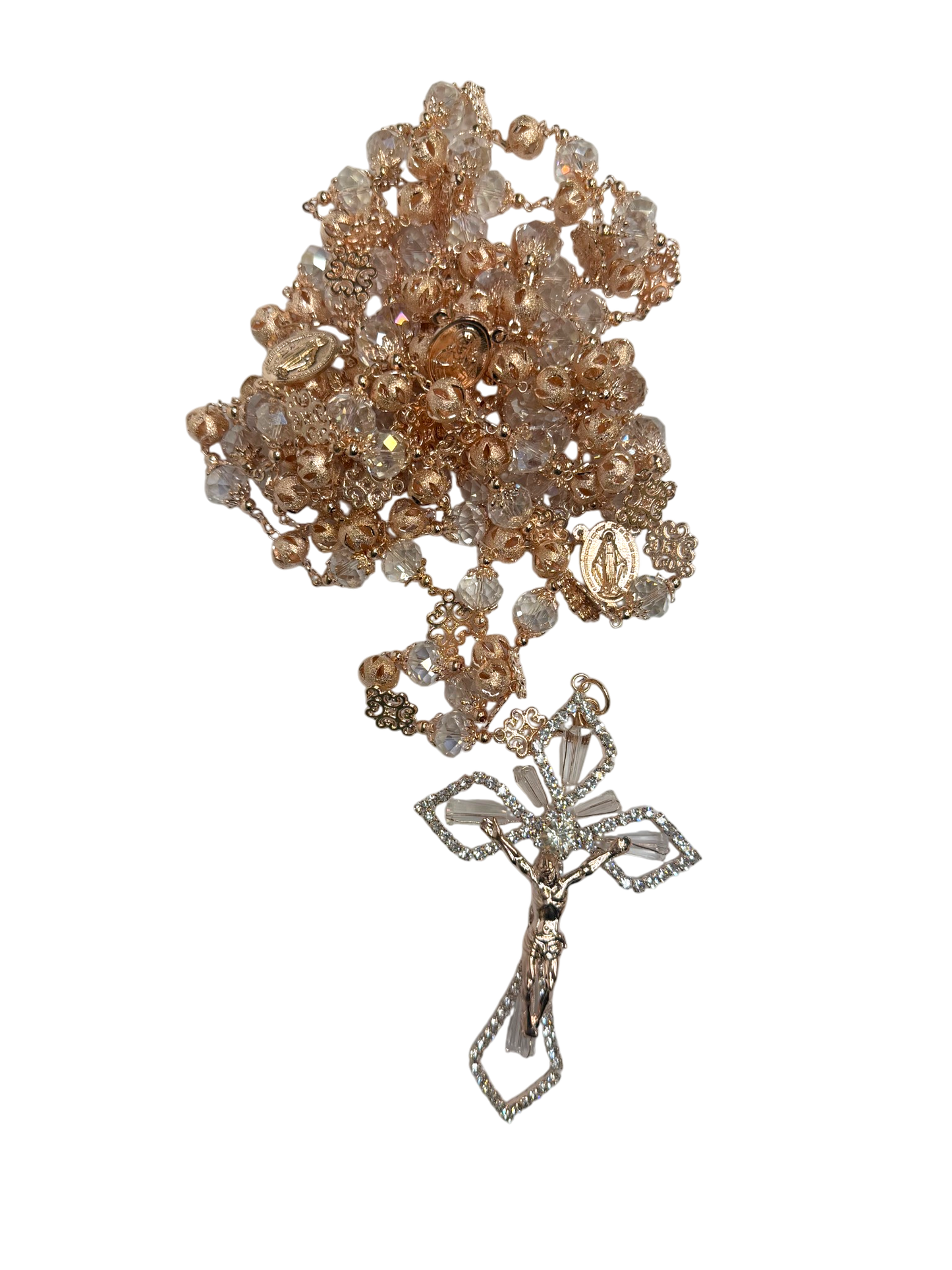 Lazo de Boda Oro Rosa con Cristales y Cofre Decorativo de Lujo