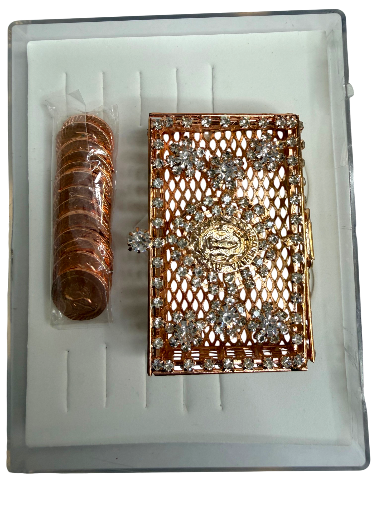 Arras Matrimoniales Oro Rosa con Caja de Virgen de Guadalupe