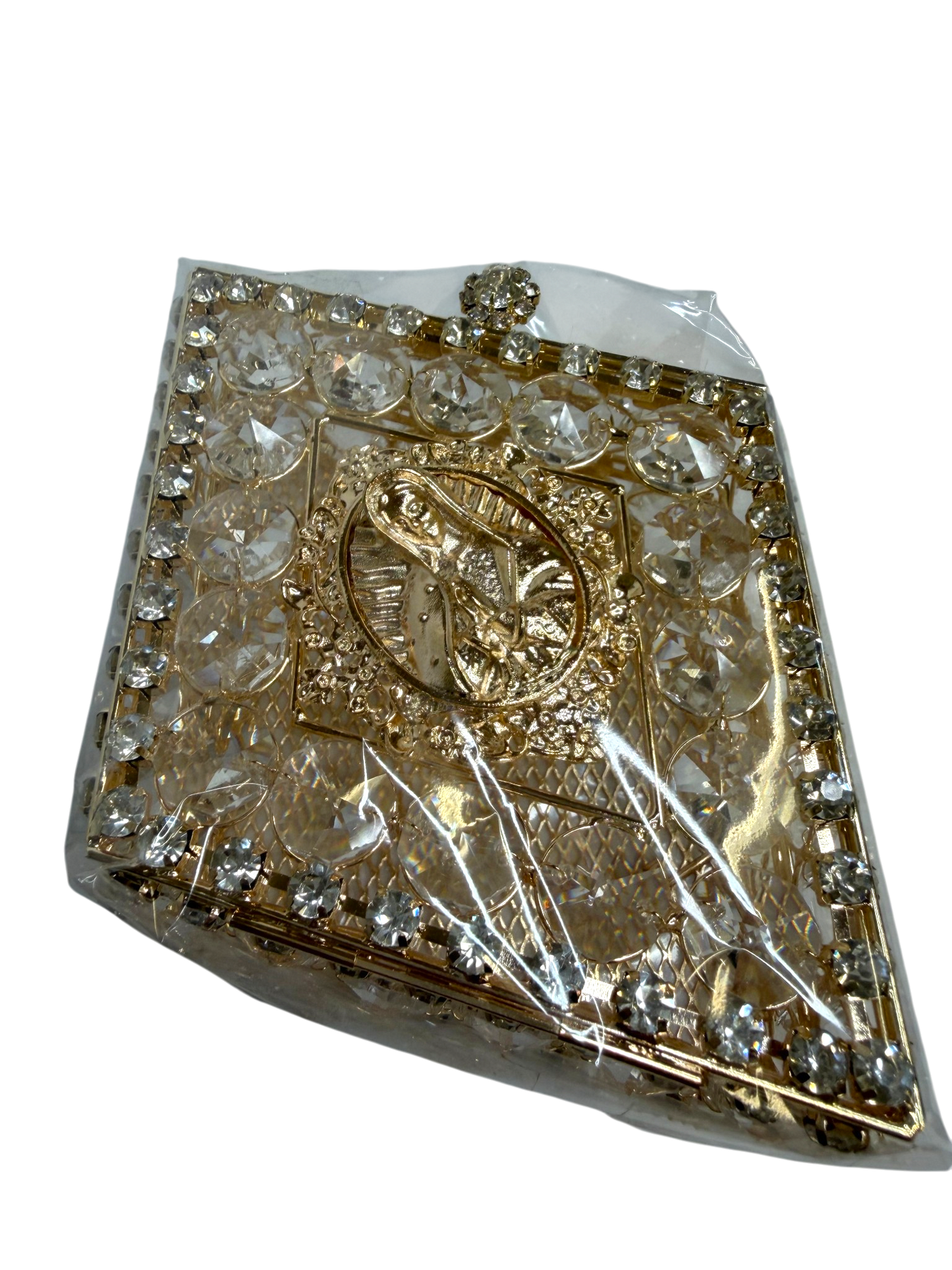 Caja para Arras Matrimoniales Dorada con Cristales y Virgen de Guadalupe