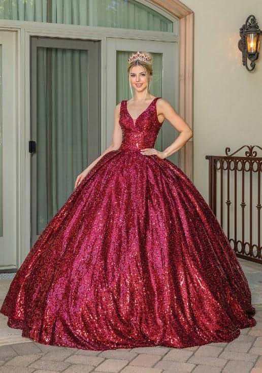 Dancing Queen 1558 Sequin V-Neck Ballgown - Mis Quince PrimaverasDancing Queen