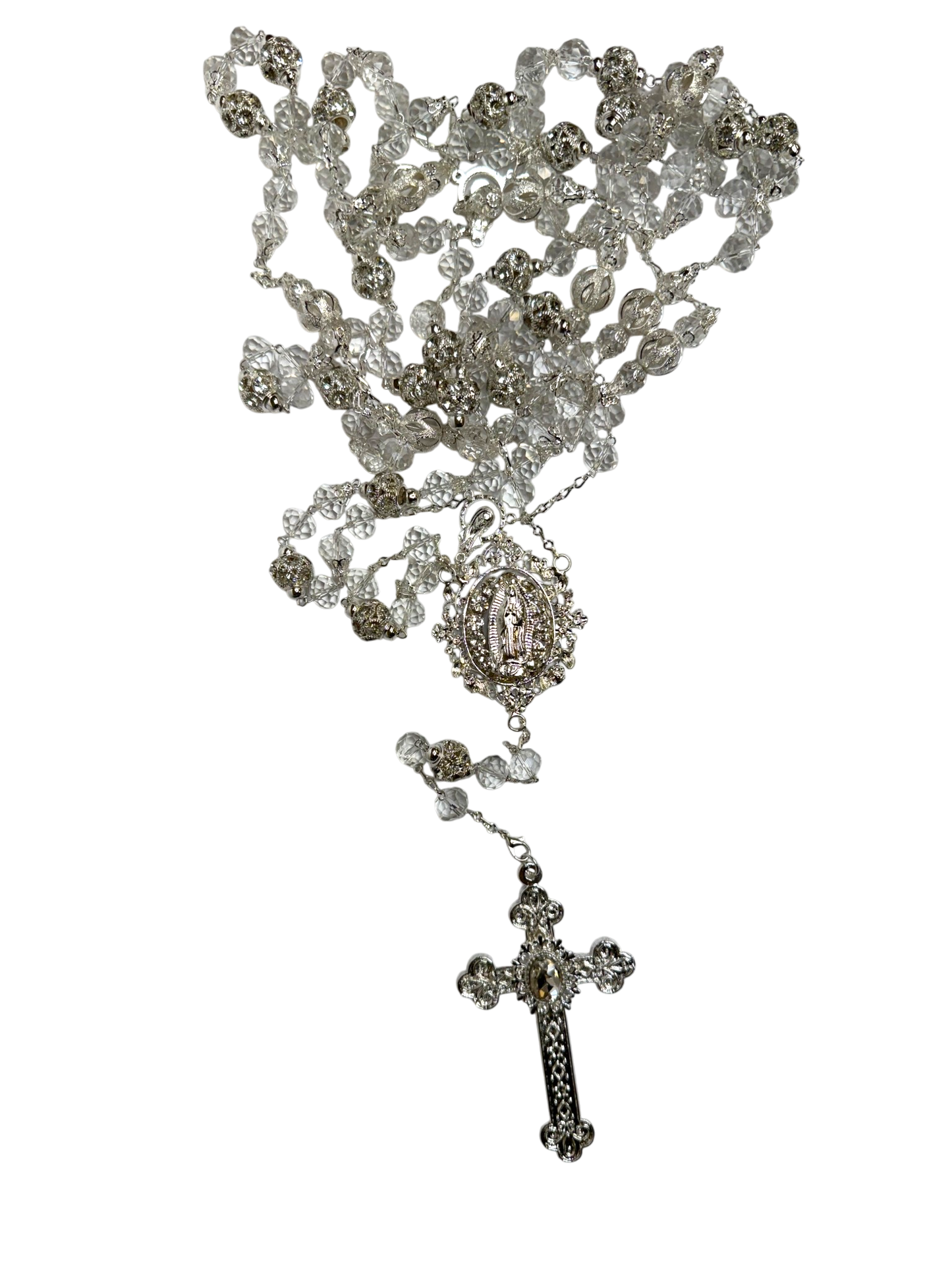 Elegant Silver Wedding Lazo with Virgin Mary