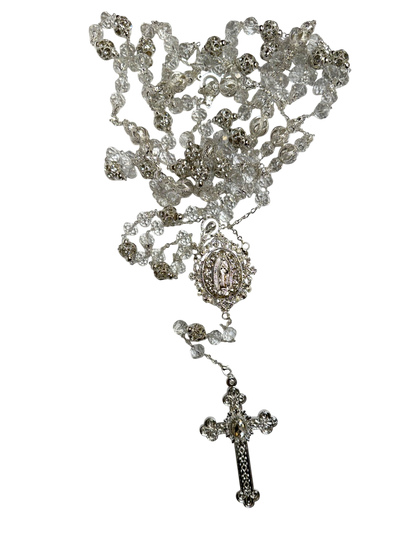 Elegant Silver Wedding Lazo with Virgin Mary