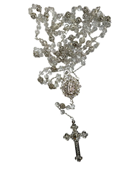 Elegant Silver Wedding Lazo with Virgin Mary - Mis Quince Primaveras