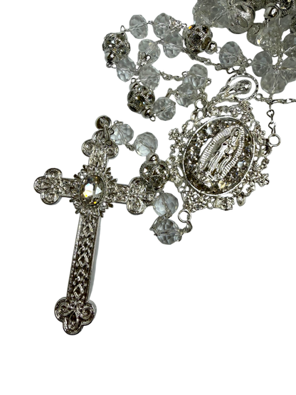 Elegant Silver Wedding Lazo with Virgin Mary