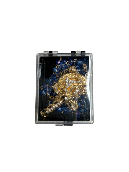 Blue Crystal Quinceañera Rosary with Gold Cross