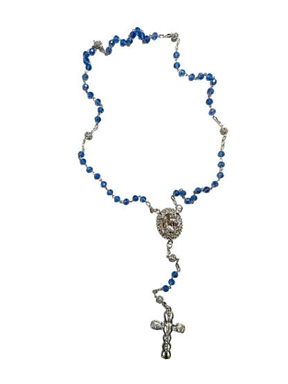 Royal Blue Crystal Quinceañera Rosary with Silver Cross