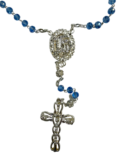 Royal Blue Crystal Quinceañera Rosary with Silver Cross