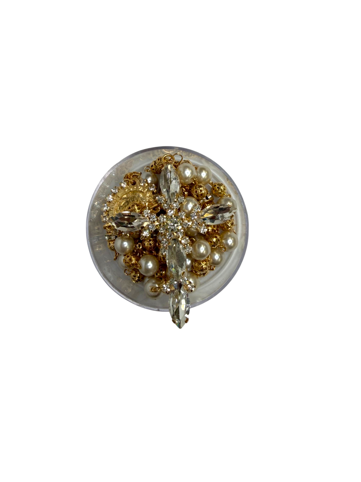 Luxury Pearl Quinceañera Rosary with Crystal Cross & Virgin of Guadalupe