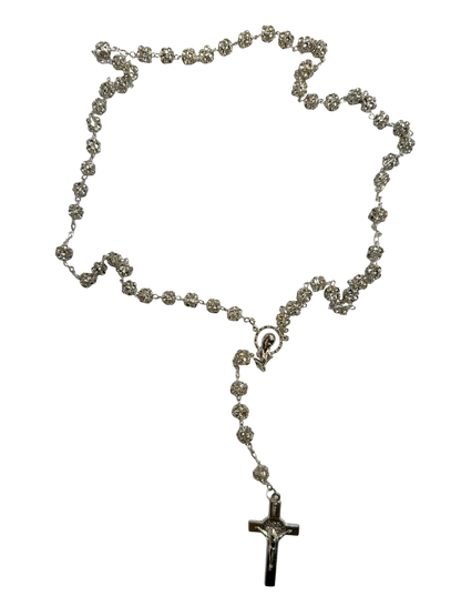 Silver Crystal Quinceañera Rosary with Traditional Cross