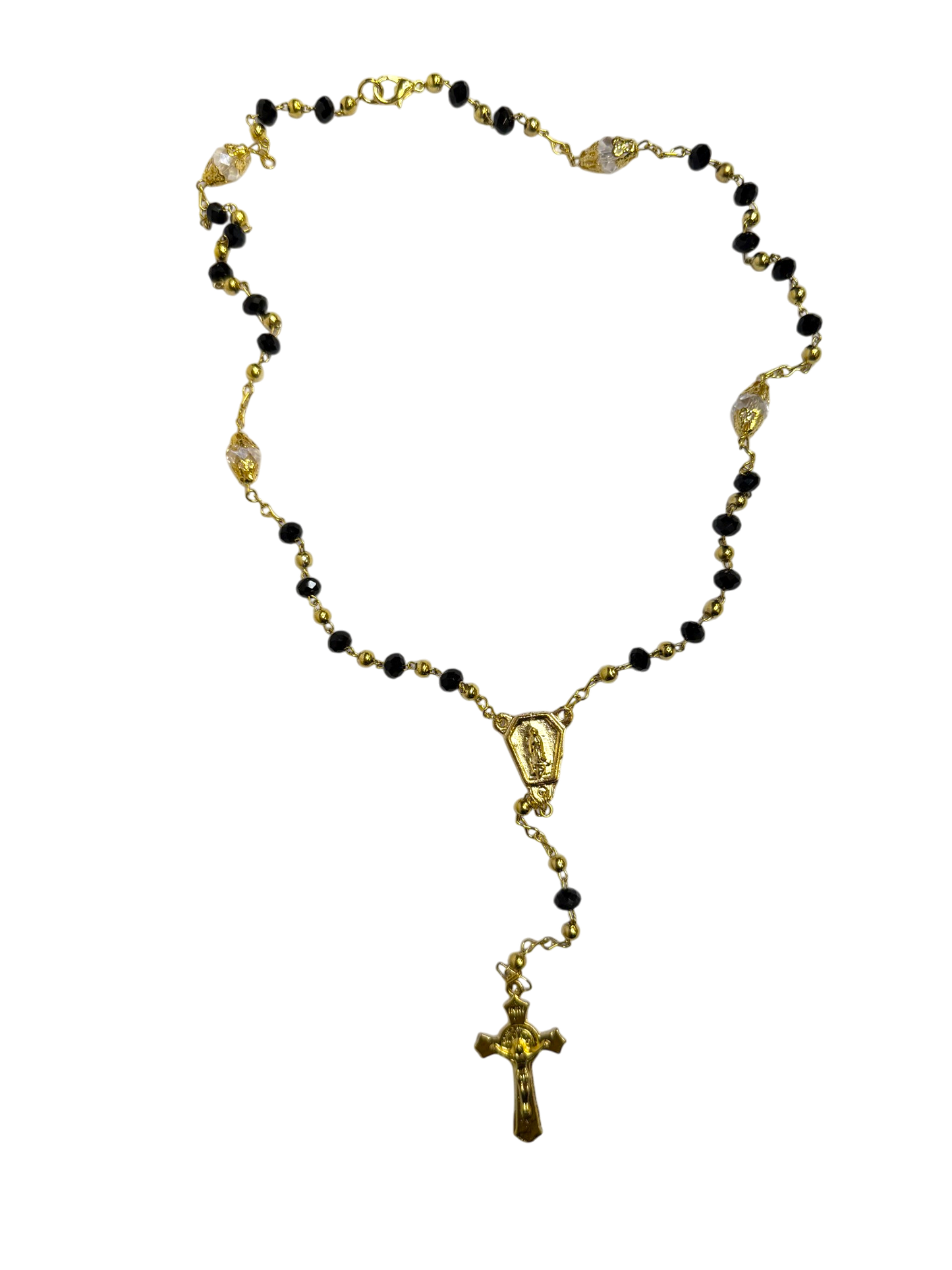 Black & Gold Quinceañera Rosary with Virgin of Guadalupe