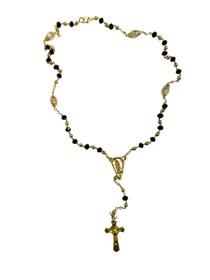 Black & Gold Quinceañera Rosary with Virgin of Guadalupe