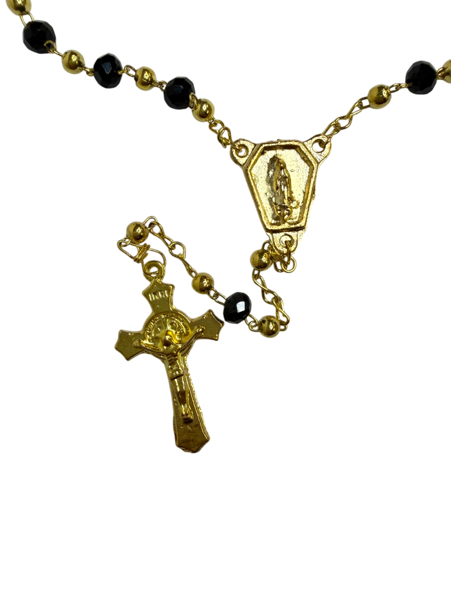 Black & Gold Quinceañera Rosary with Virgin of Guadalupe