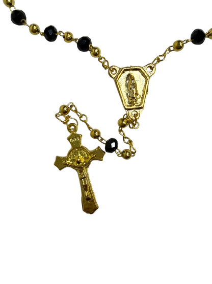 Black & Gold Quinceañera Rosary with Virgin of Guadalupe