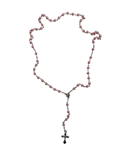 Pink Rhinestone Quinceañera Rosary with Silver Cross