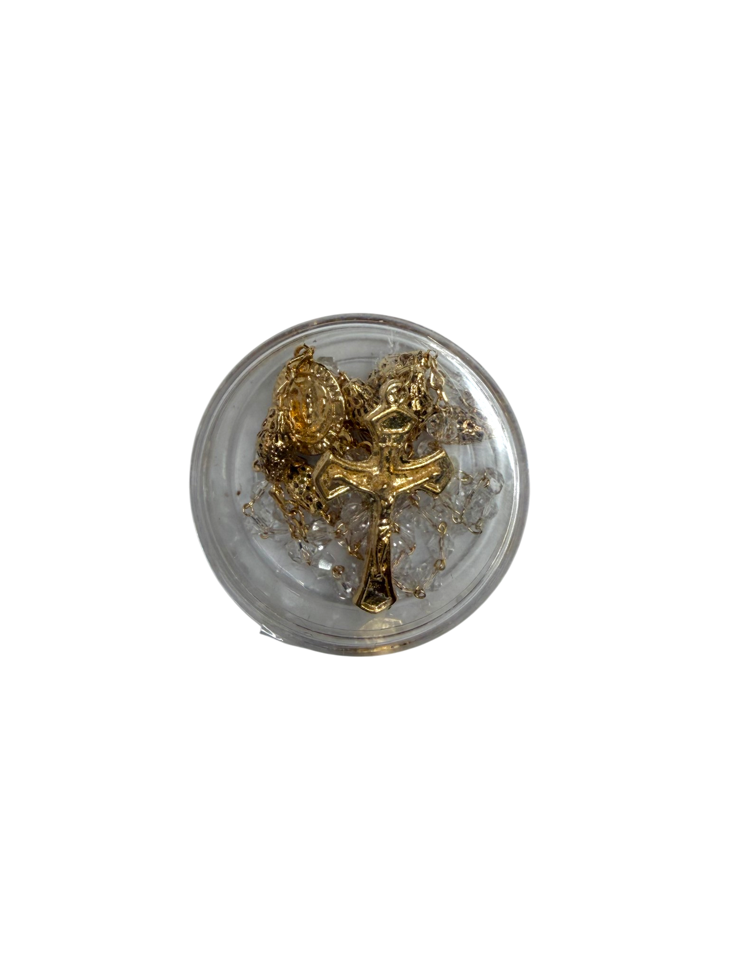Gold Crystal Catholic Rosary with Clear Faceted Beads