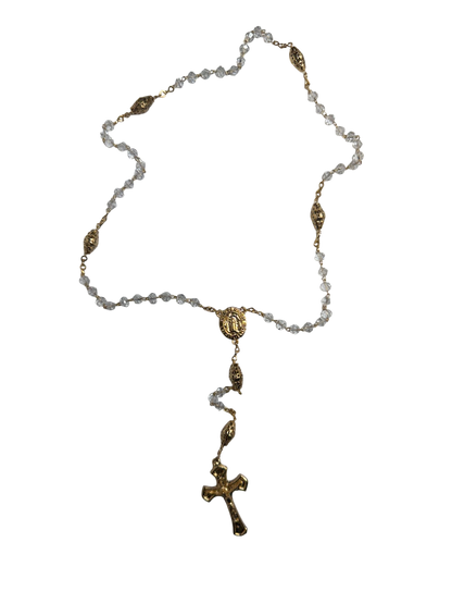 Gold Crystal Catholic Rosary with Clear Faceted Beads