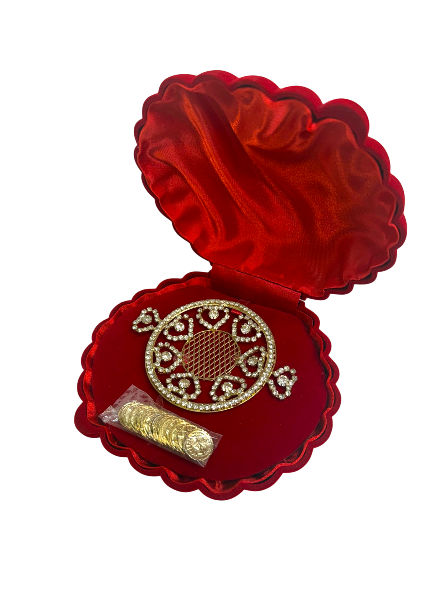Arras de Boda Doradas con Estuche Rojo de Terciopelo y 13 Monedas
