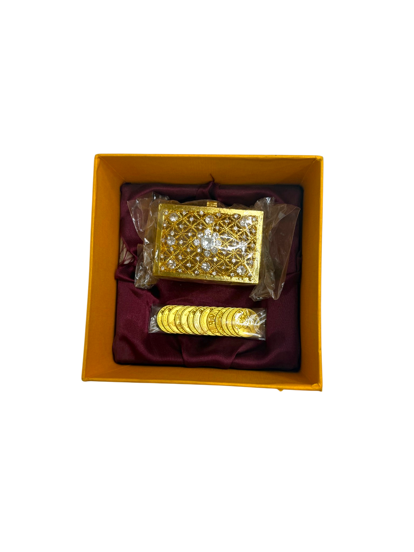 Arras de Boda Doradas con Cofre de Cristales y 13 Monedas