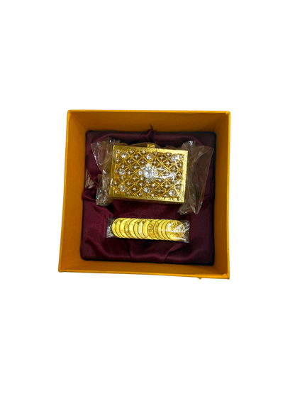 Arras de Boda Doradas con Cofre de Cristales y 13 Monedas