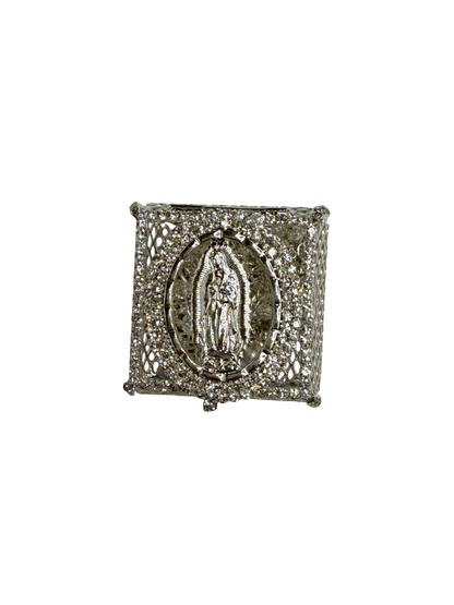 Silver Quinceañera Rosary Gift Set with Butterfly & Virgin Box