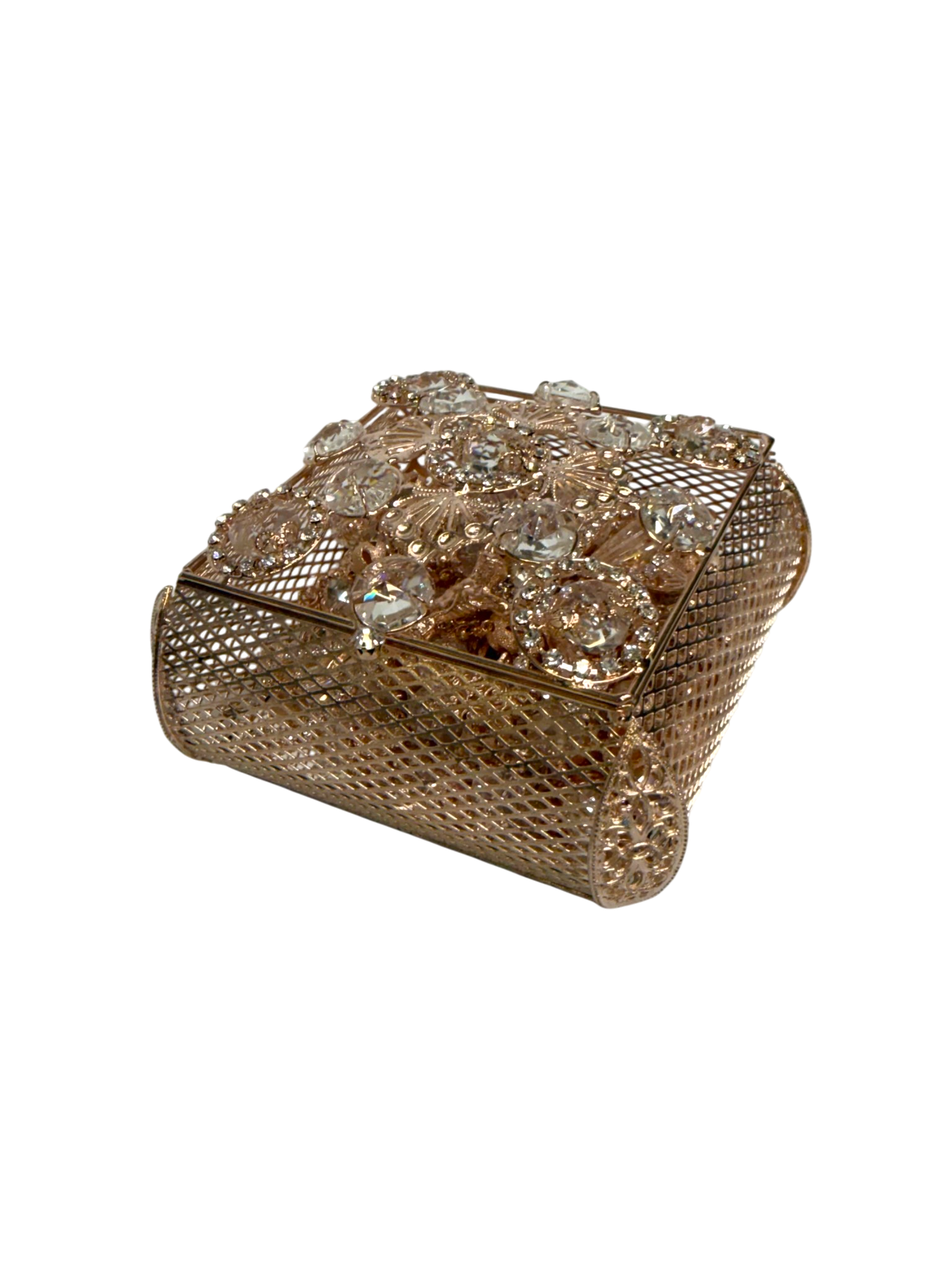 Lazo de Boda Oro Rosa con Cristales y Cofre Decorativo de Lujo
