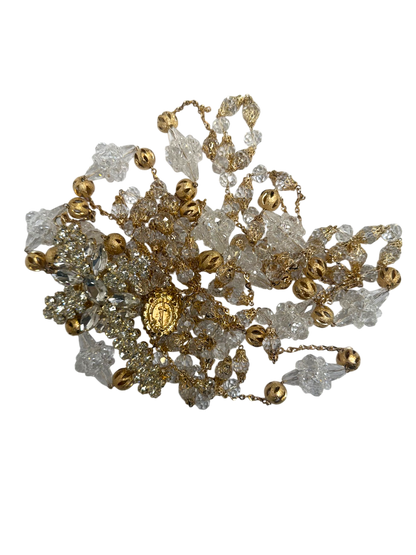 Lazo Matrimonial de Cristal Transparente con Cruz de Pedrería y Medalla de la Virgen