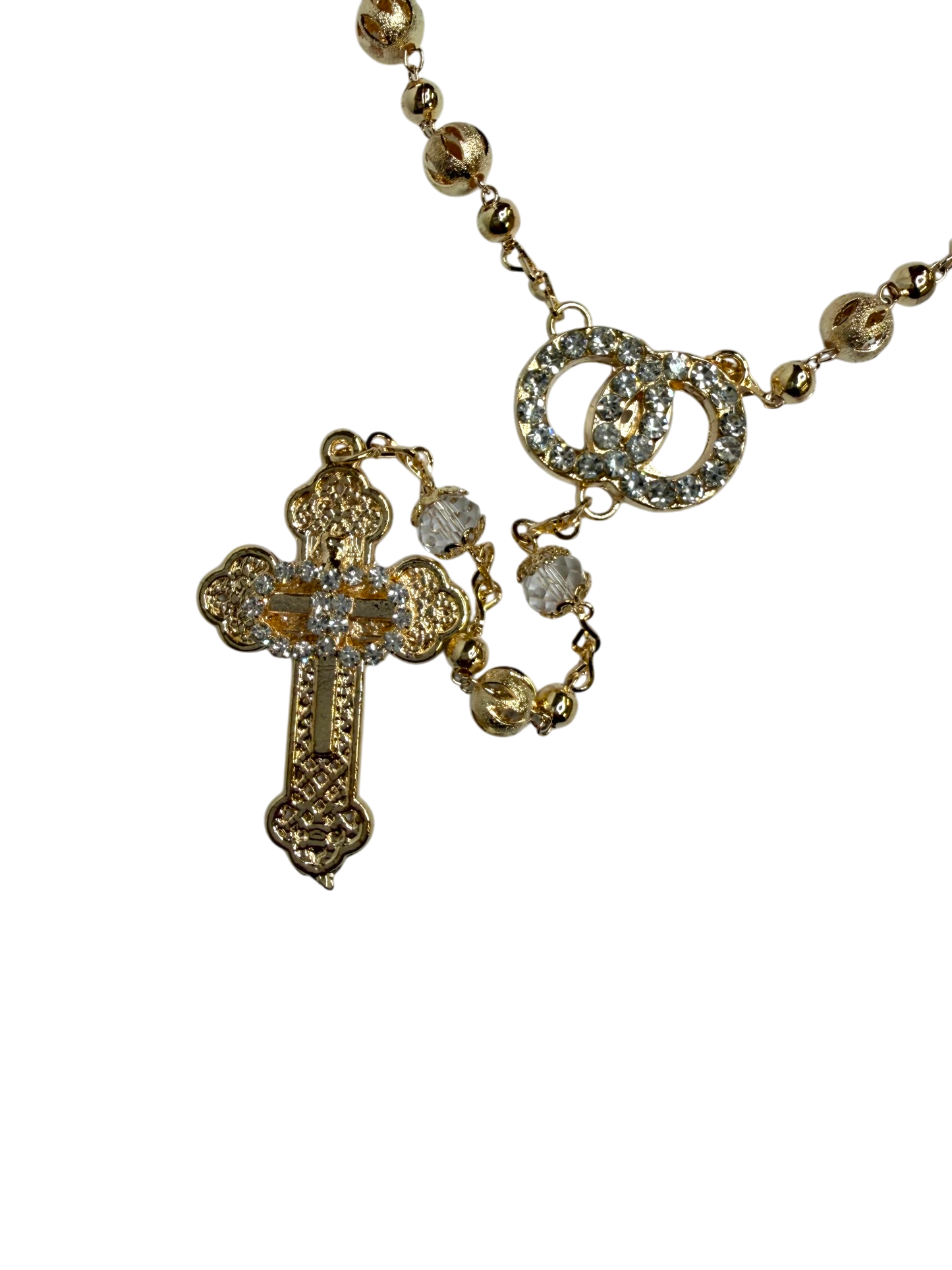 Rosario de Boda Oro con Anillos y Cruz de Cristal