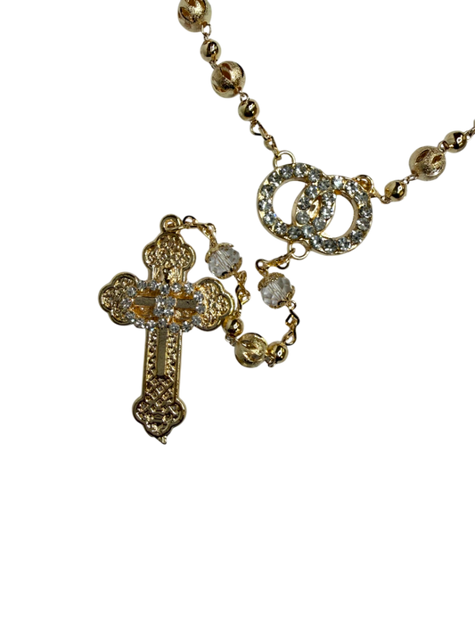Rosario de Boda Oro con Anillos y Cruz de Cristal