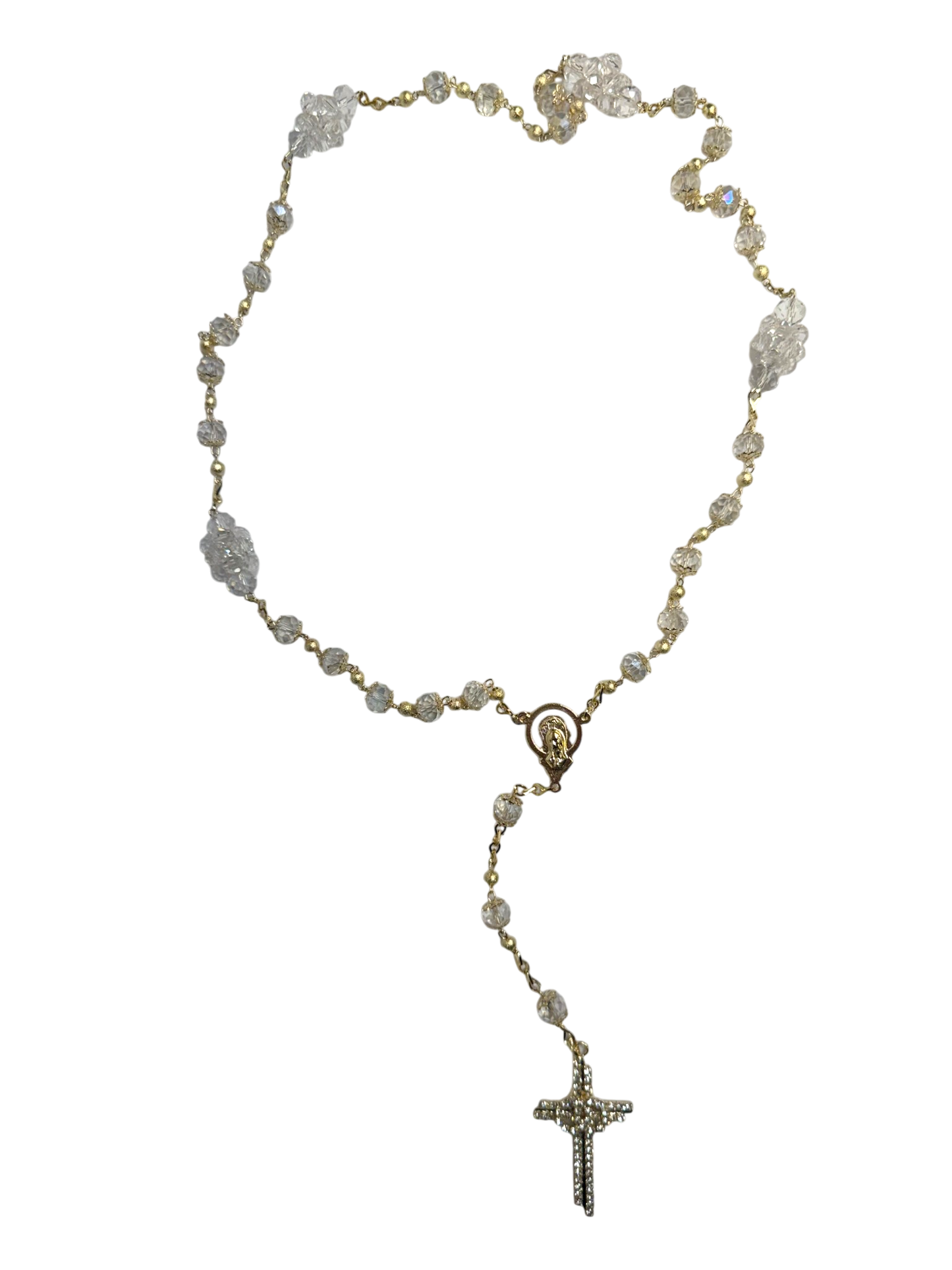 Rosario Dorado con Cristales y Medalla de la Virgen