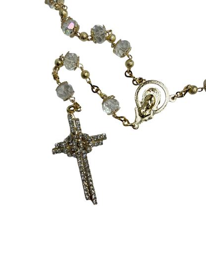 Rosario Dorado con Cristales y Medalla de la Virgen