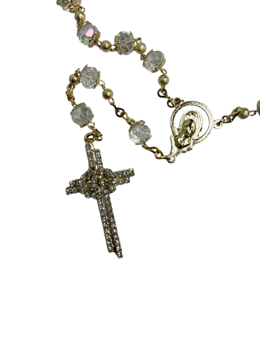 Rosario Dorado con Cristales y Medalla de la Virgen