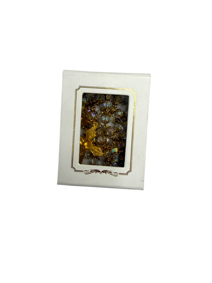 Rosario Católico Dorado con Cristales Aurora Boreal y Crucifijo Clásico