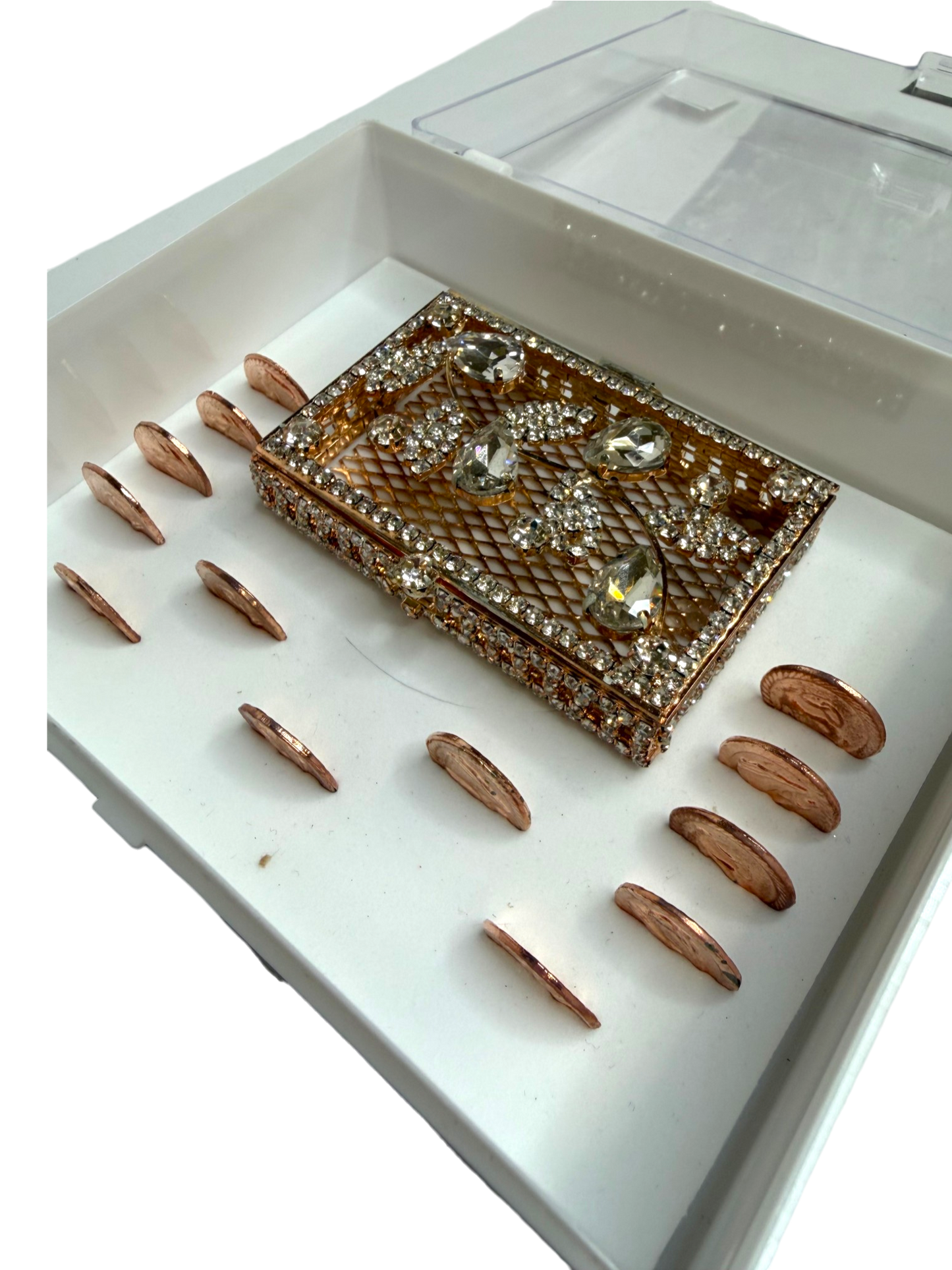 Arras Matrimoniales Oro Rosa con Caja de Cristales