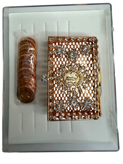 Arras Matrimoniales Oro Rosa con Caja de Virgen de Guadalupe