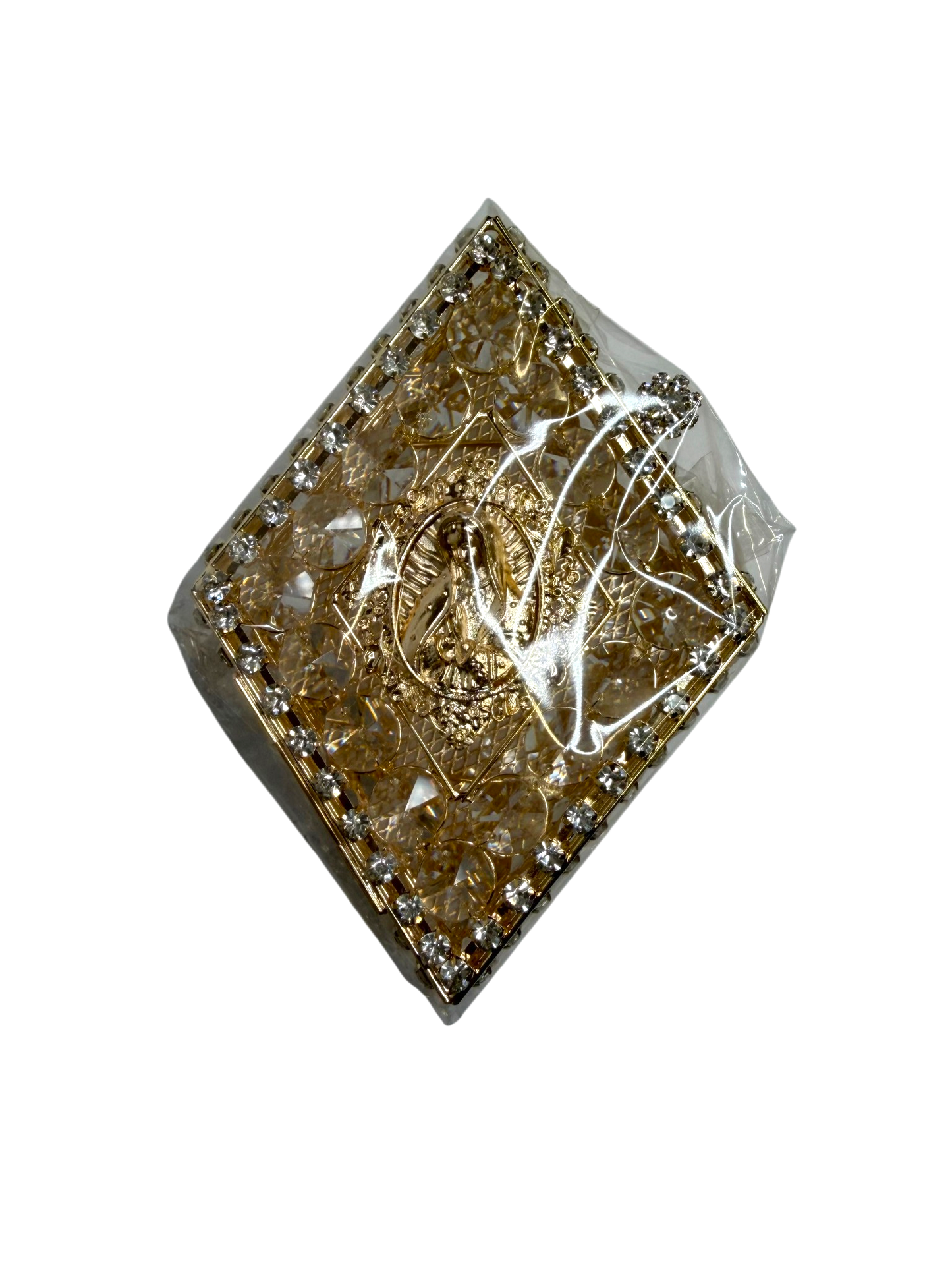 Caja para Arras Matrimoniales Dorada con Cristales y Virgen de Guadalupe
