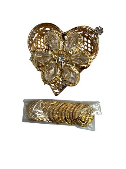 Arras Matrimoniales Doradas con Caja Corazón de Cristal