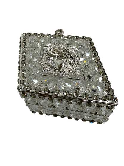 Caja para Arras Plateada con Cristales y Virgen de Guadalupe