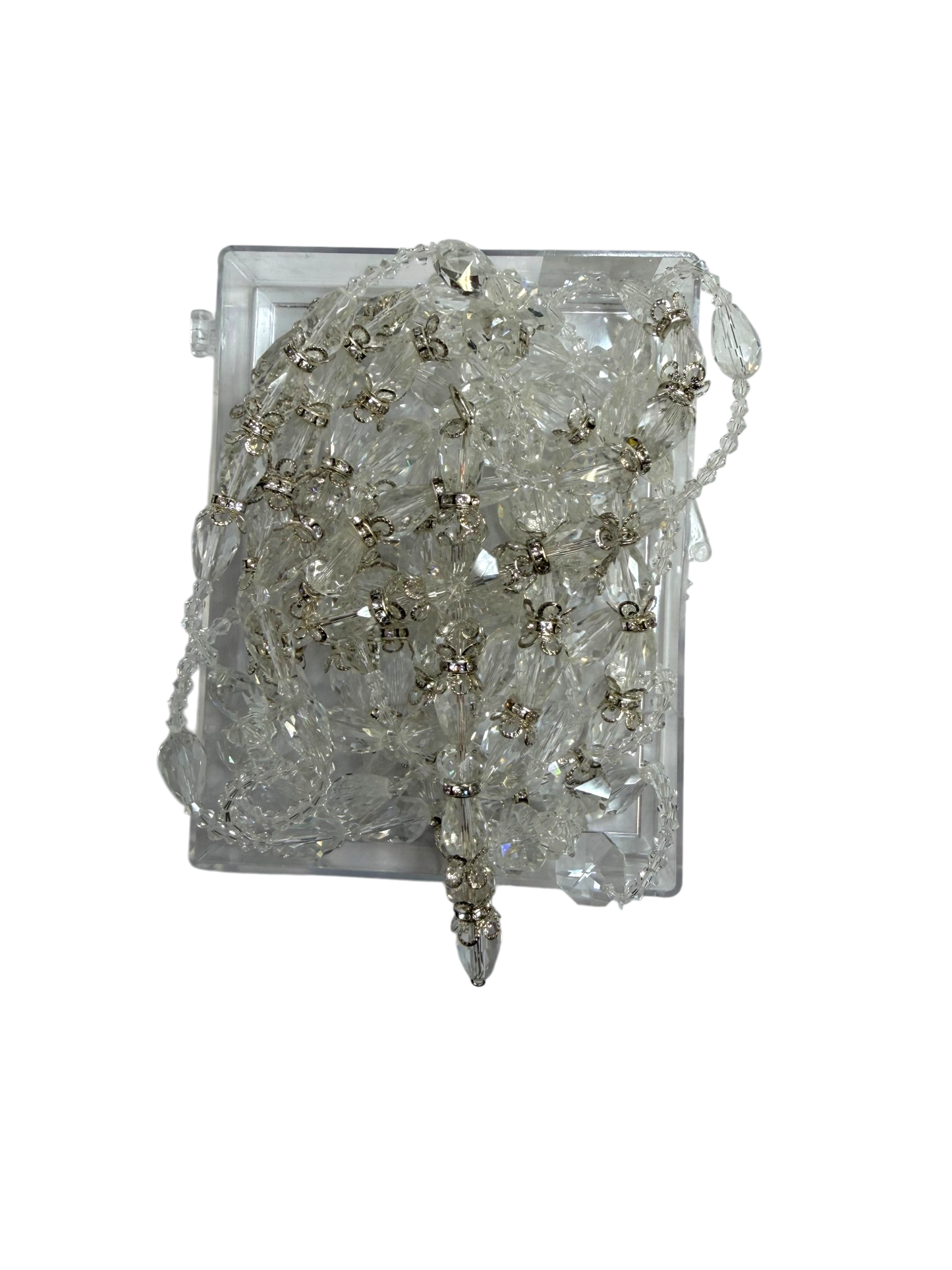Lazo de Boda Cristal Transparente con Cruz Plateada