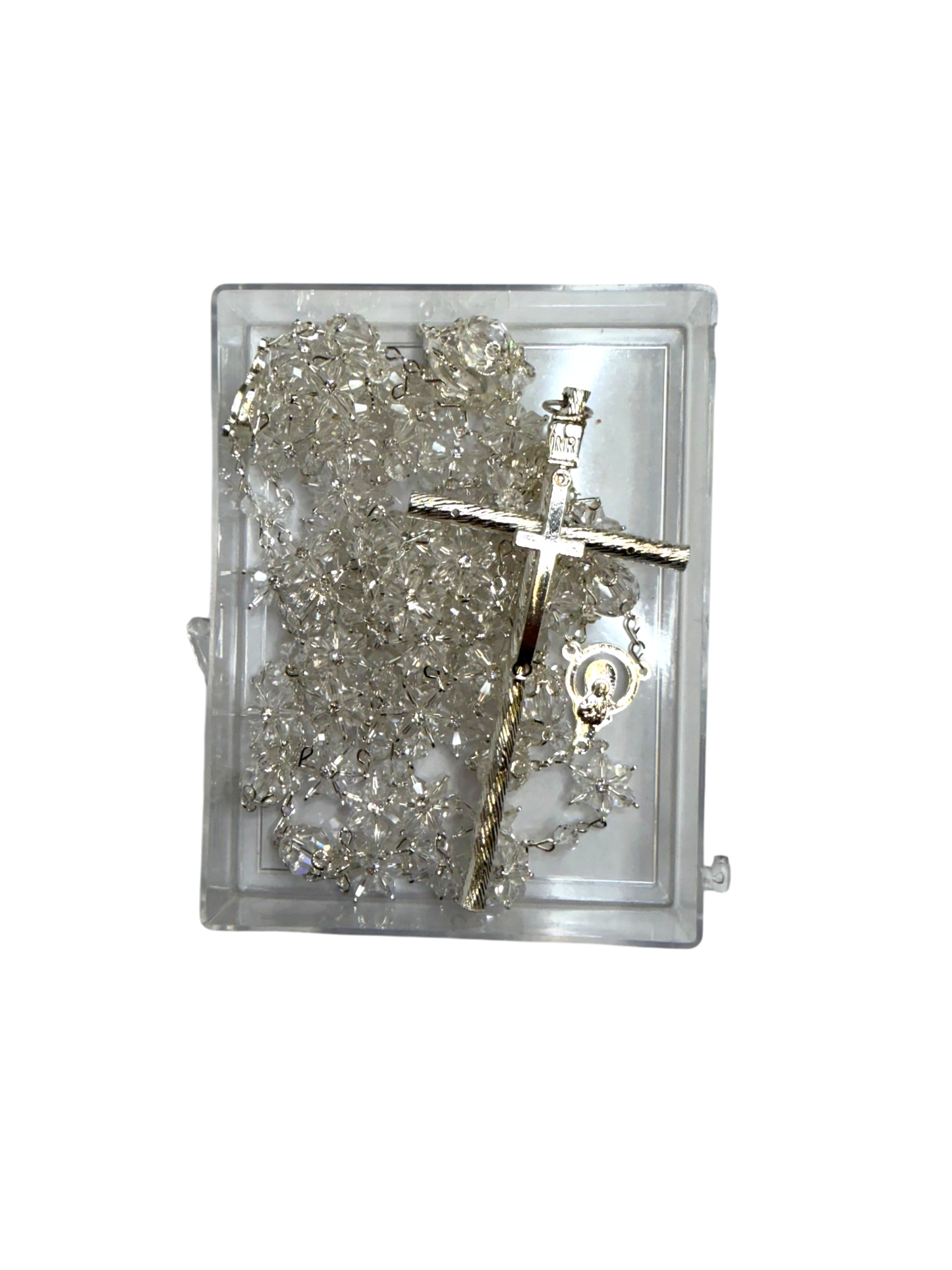 Lazo de Boda Cristal Estelar con Crucifijo Italiano Plateado