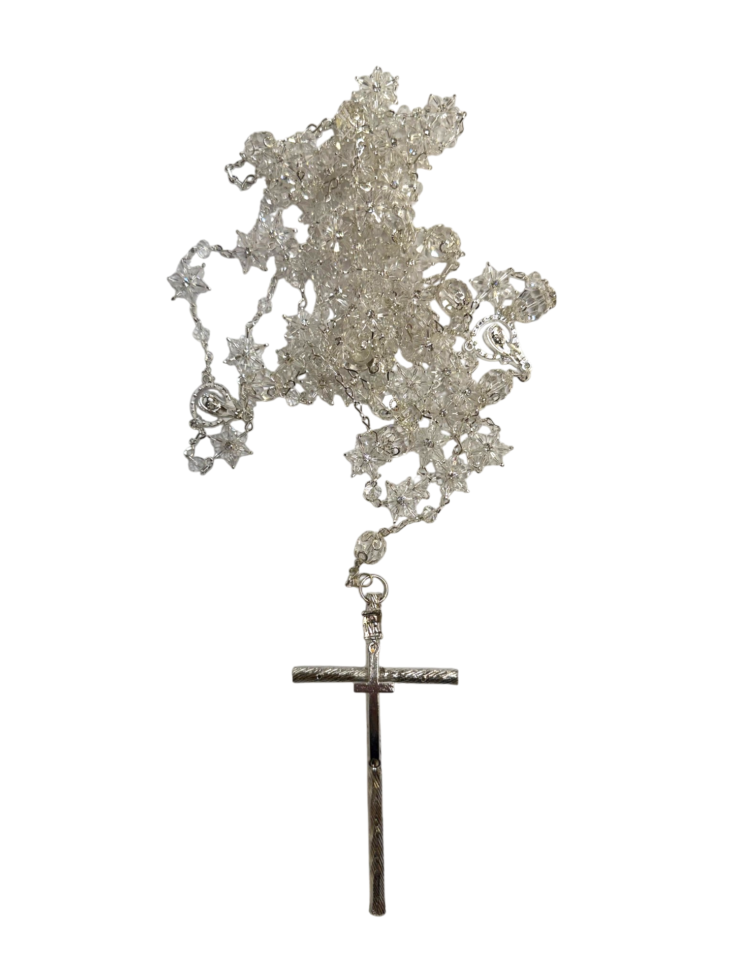 Lazo de Boda Cristal Estelar con Crucifijo Italiano Plateado