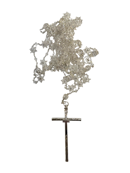 Lazo de Boda Cristal Estelar con Crucifijo Italiano Plateado
