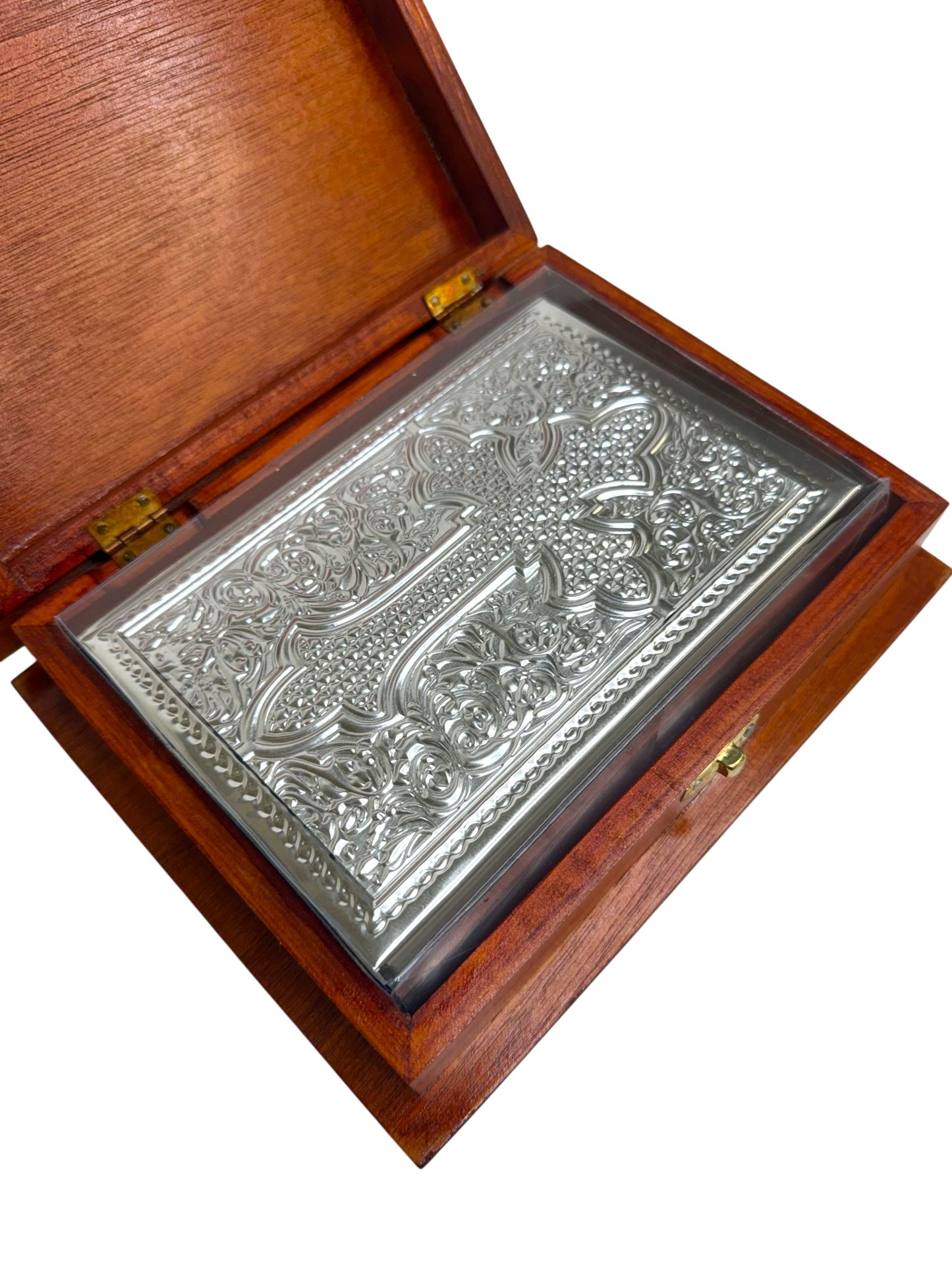 Biblia de Boda con Estuche de Madera y Cruz Plateada