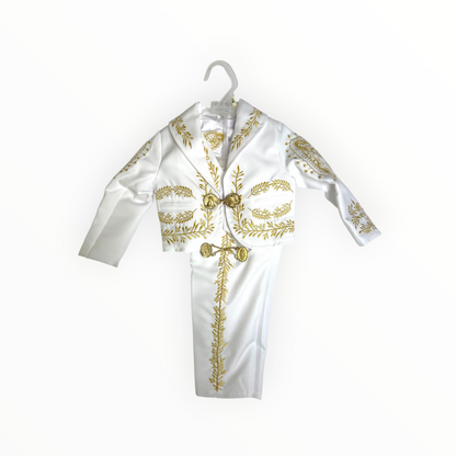 White & Gold Virgen de Guadalupe Charro Baptism Suit