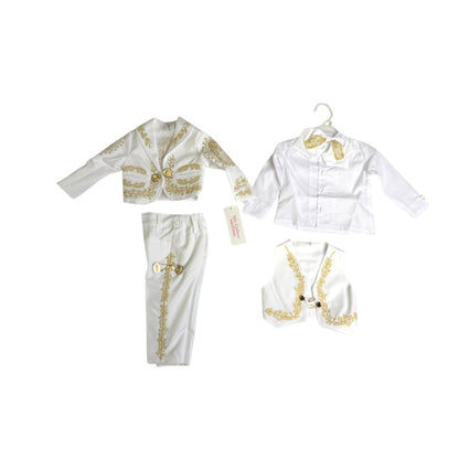 White & Gold Virgen de Guadalupe Charro Baptism Suit