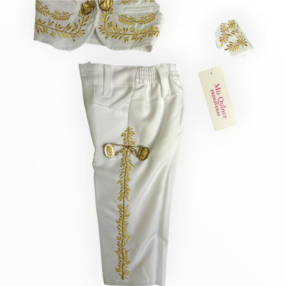 White & Gold Virgen de Guadalupe Charro Baptism Suit