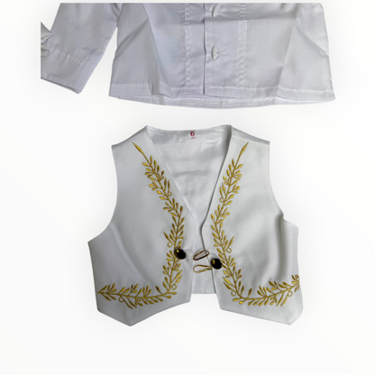 White & Gold Virgen de Guadalupe Charro Baptism Suit