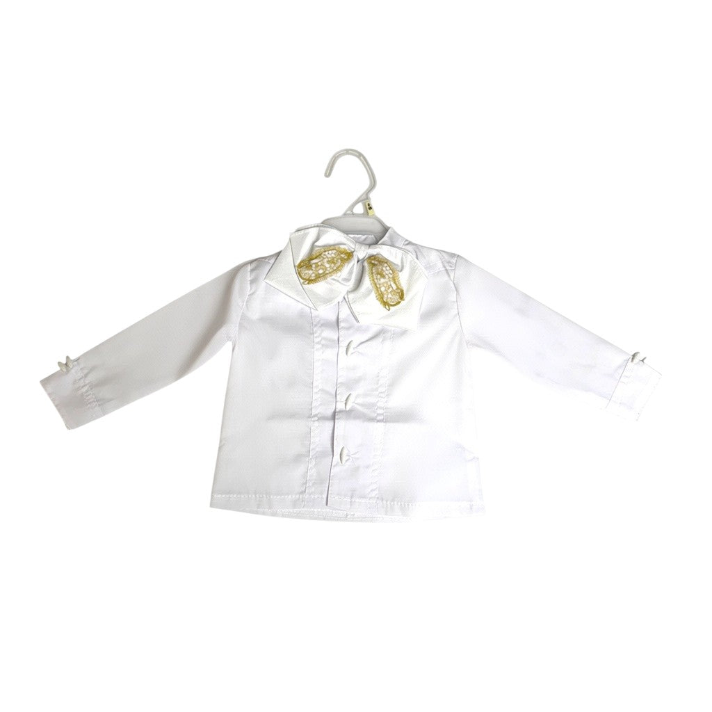 White & Gold Virgen de Guadalupe Charro Baptism Suit